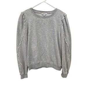 Evereve Sweatshirt Size Small Crewneck Ruffle Trim Long Sleeve Gray Cotton Blend